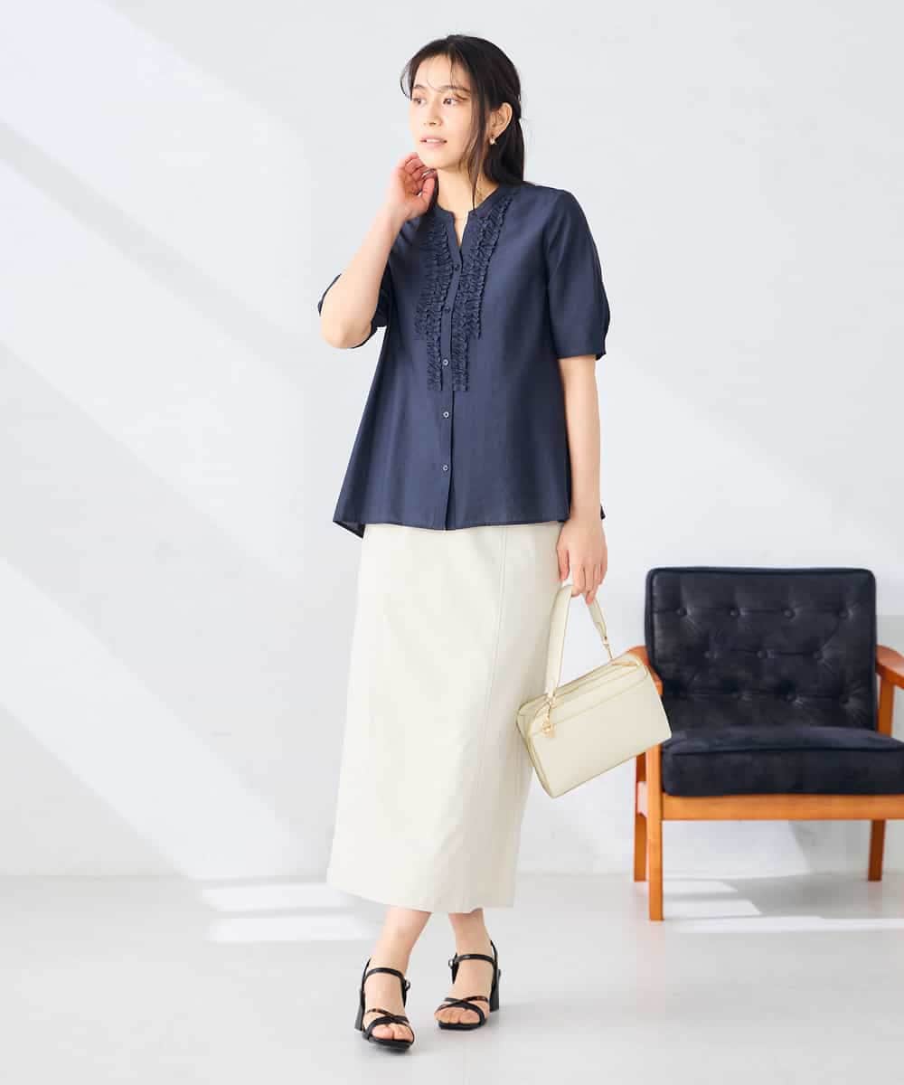 K2BHD39049 a.v.v(アー・ヴェ・ヴェ) フロントフリルデザインブラウス ネイビー