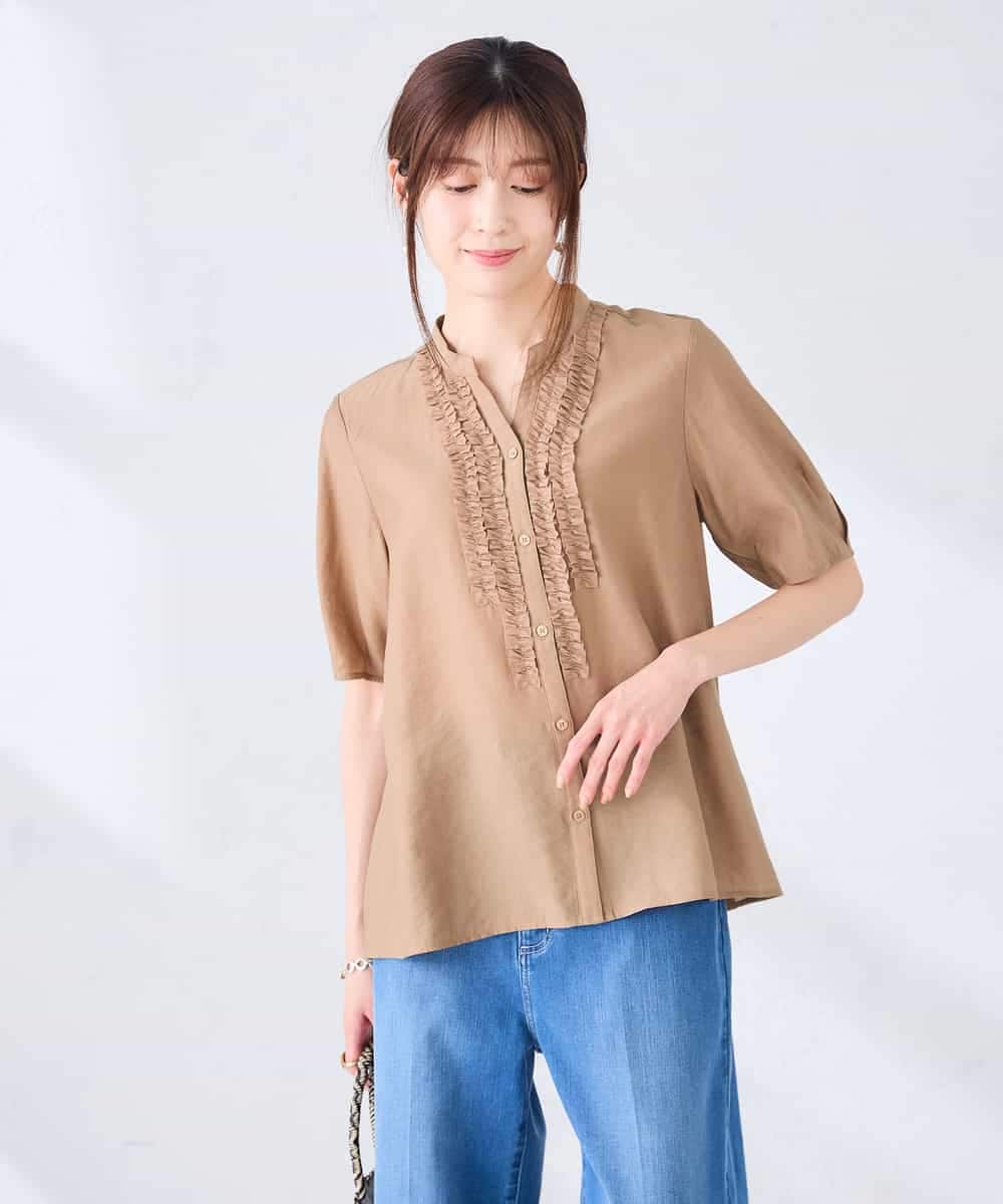 K2BHD39049 a.v.v(アー・ヴェ・ヴェ) フロントフリルデザインブラウス ネイビー