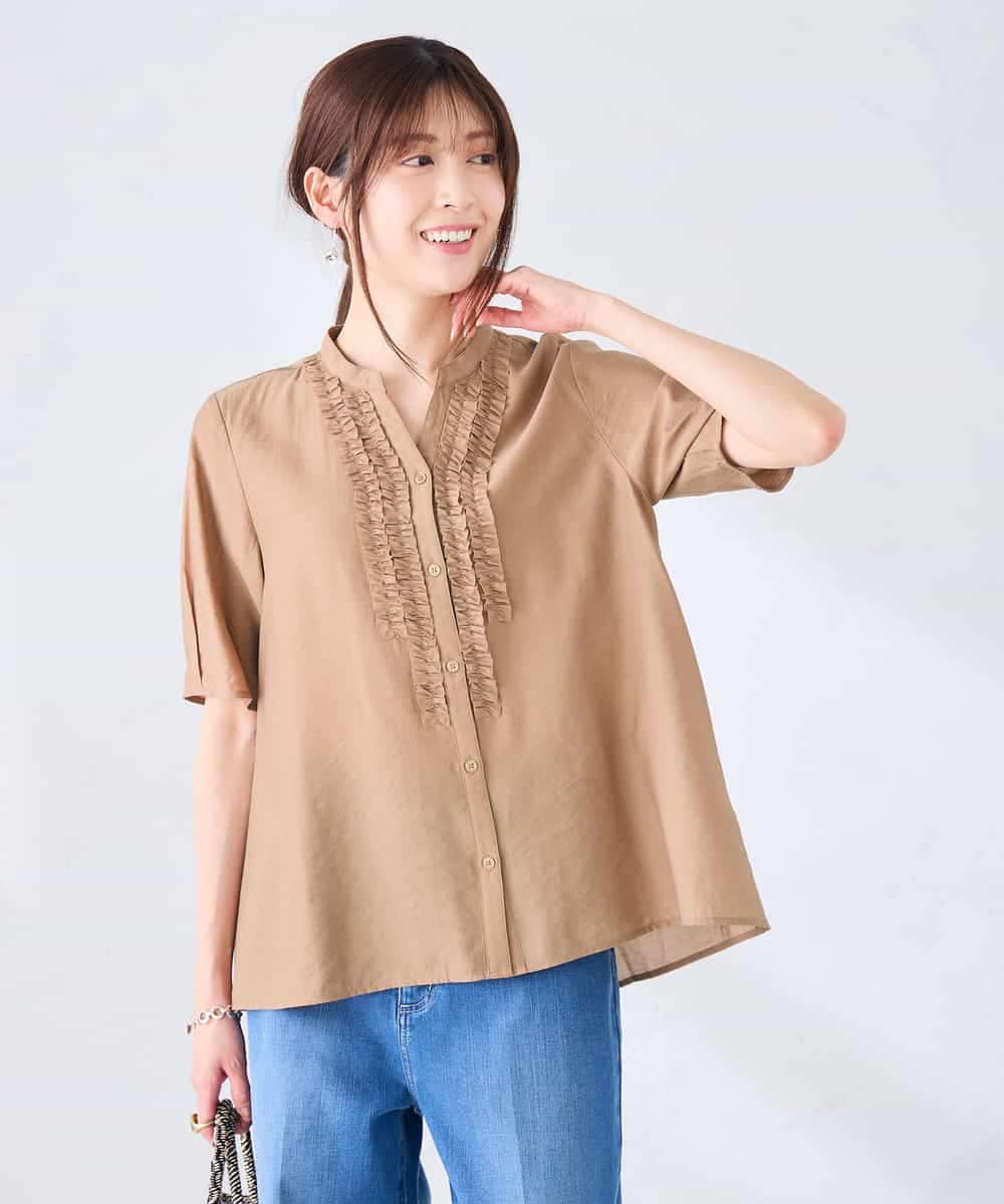 K2BHD39049 a.v.v(アー・ヴェ・ヴェ) フロントフリルデザインブラウス ネイビー