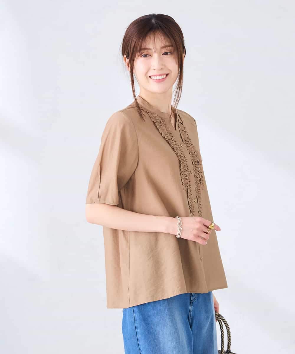 K2BHD39049 a.v.v(アー・ヴェ・ヴェ) フロントフリルデザインブラウス ネイビー