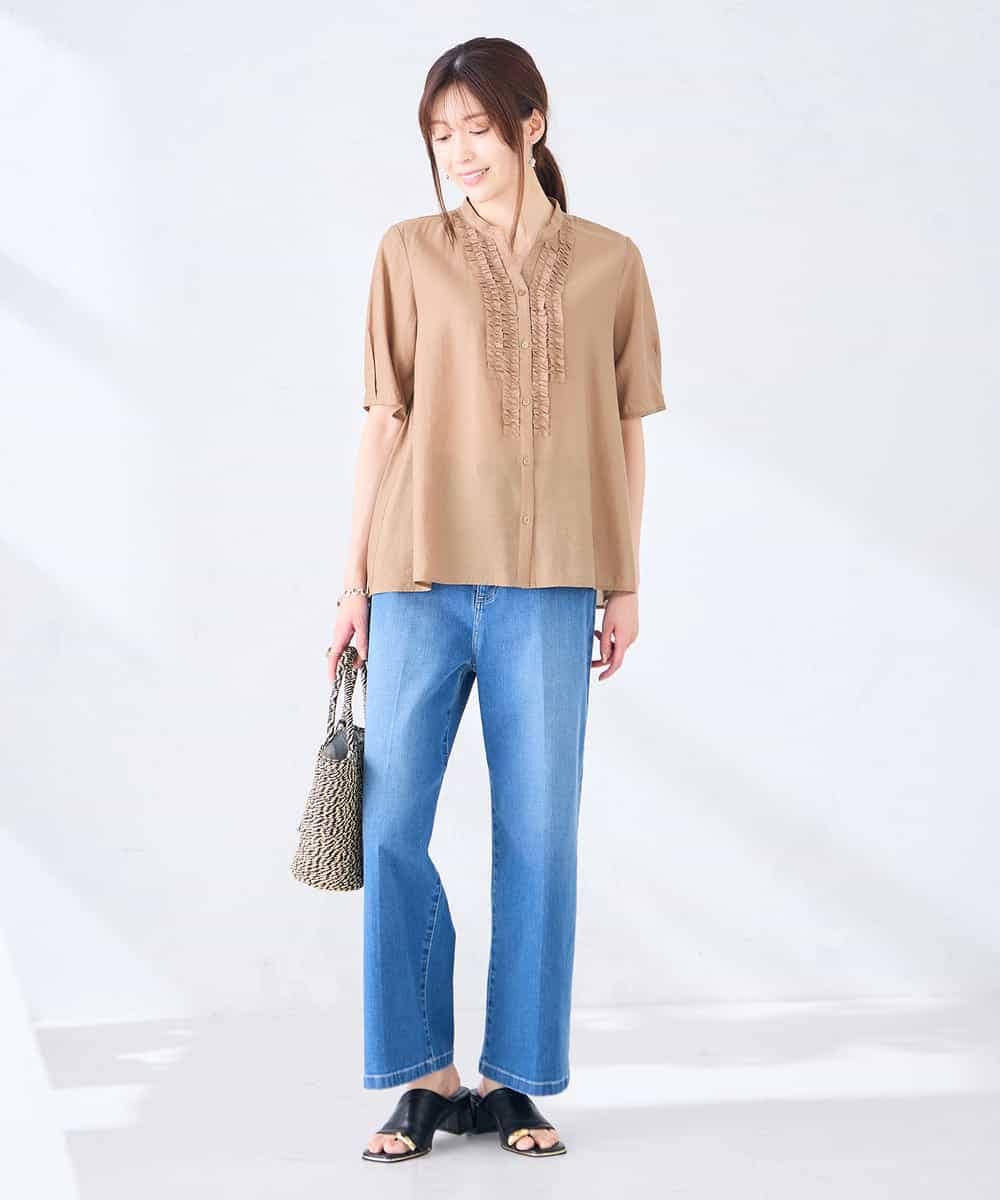 K2BHD39049 a.v.v(アー・ヴェ・ヴェ) フロントフリルデザインブラウス ネイビー