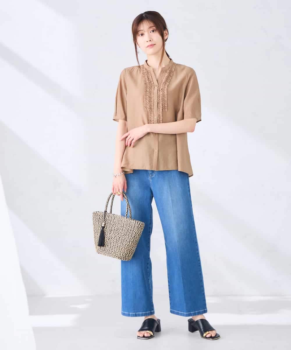 K2BHD39049 a.v.v(アー・ヴェ・ヴェ) フロントフリルデザインブラウス ネイビー