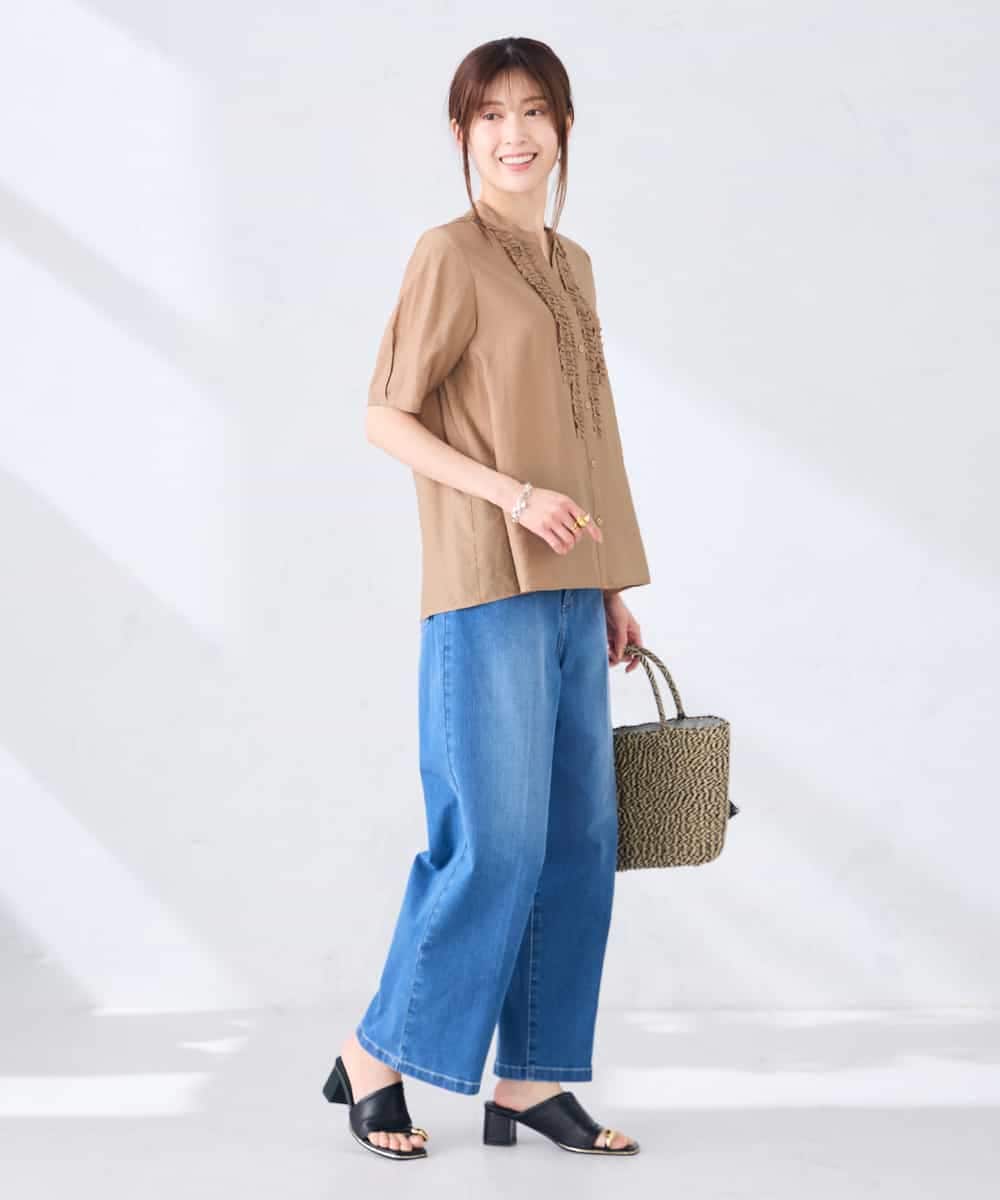 K2BHD39049 a.v.v(アー・ヴェ・ヴェ) フロントフリルデザインブラウス ネイビー