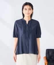 K2BHD39049 a.v.v(アー・ヴェ・ヴェ) フロントフリルデザインブラウス ネイビー