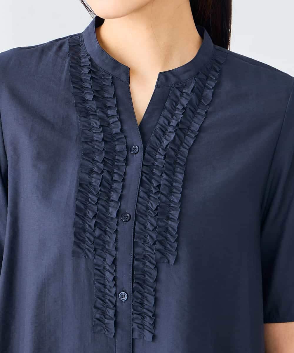 K2BHD39049 a.v.v(アー・ヴェ・ヴェ) フロントフリルデザインブラウス ネイビー