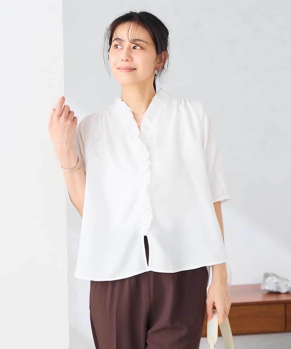 K2BHD42049 a.v.v(アー・ヴェ・ヴェ) フリルネックブラウス ホワイト