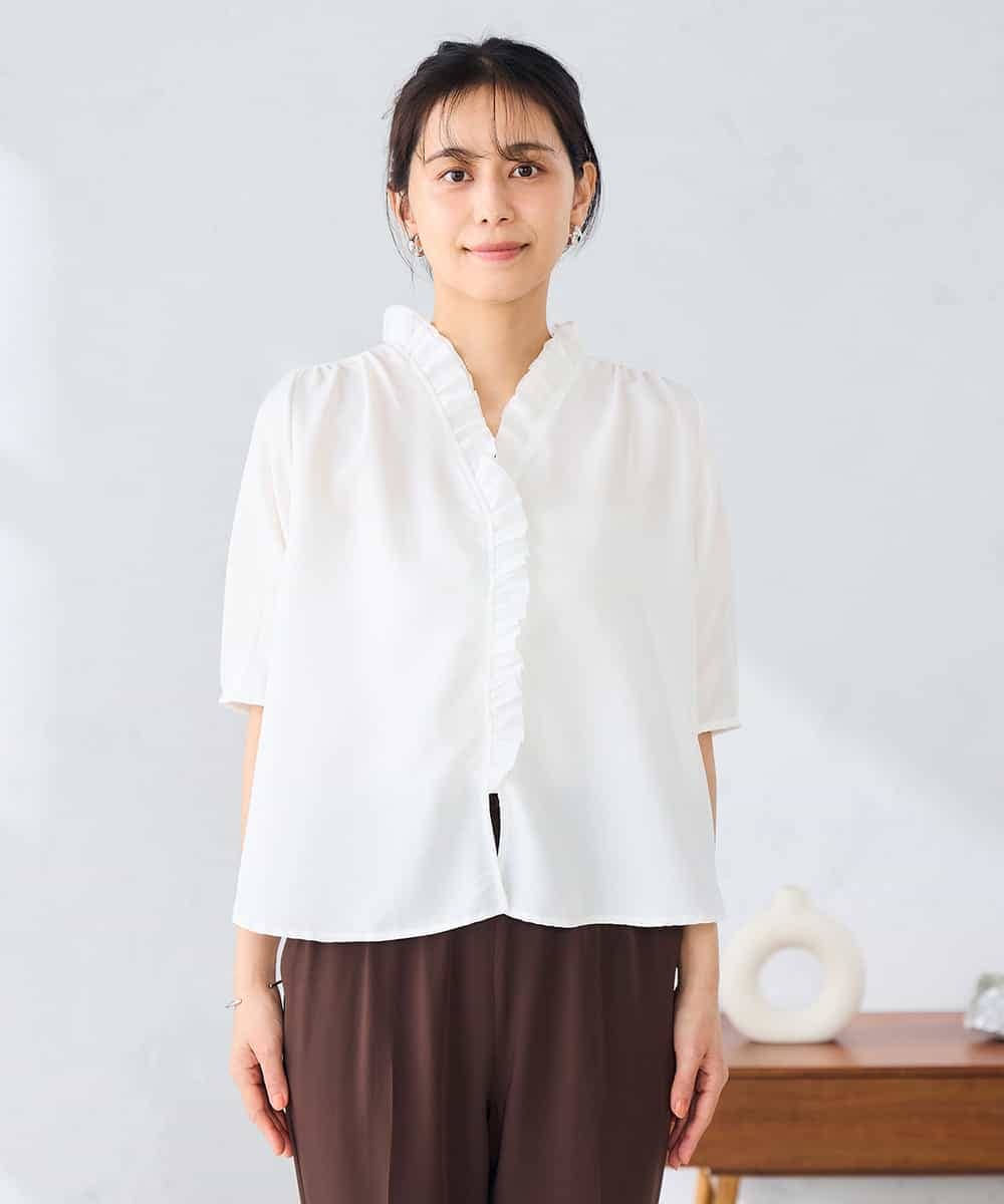 K2BHD42049 a.v.v(アー・ヴェ・ヴェ) フリルネックブラウス ホワイト