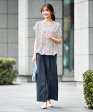 K2BHD43049 a.v.v(アー・ヴェ・ヴェ) Vネックプリントギャザーブラウス ピンク幾何柄