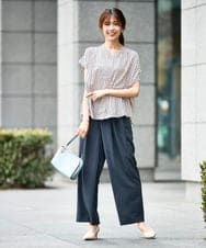 K2BHD43049 a.v.v(アー・ヴェ・ヴェ) Vネックプリントギャザーブラウス ピンク幾何柄