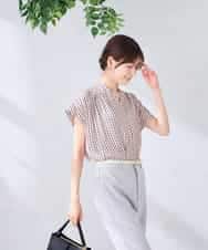 K2BHD43049 a.v.v(アー・ヴェ・ヴェ) Vネックプリントギャザーブラウス ピンク幾何柄