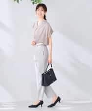 K2BHD43049 a.v.v(アー・ヴェ・ヴェ) Vネックプリントギャザーブラウス ピンク幾何柄