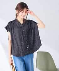 K2BHD43049 a.v.v(アー・ヴェ・ヴェ) Vネックプリントギャザーブラウス ピンク幾何柄