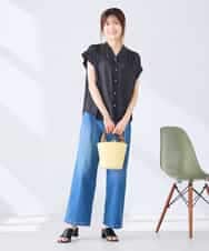 K2BHD43049 a.v.v(アー・ヴェ・ヴェ) Vネックプリントギャザーブラウス ピンク幾何柄