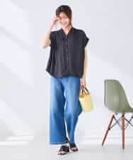 K2BHD43049 a.v.v(アー・ヴェ・ヴェ) Vネックプリントギャザーブラウス ピンク幾何柄