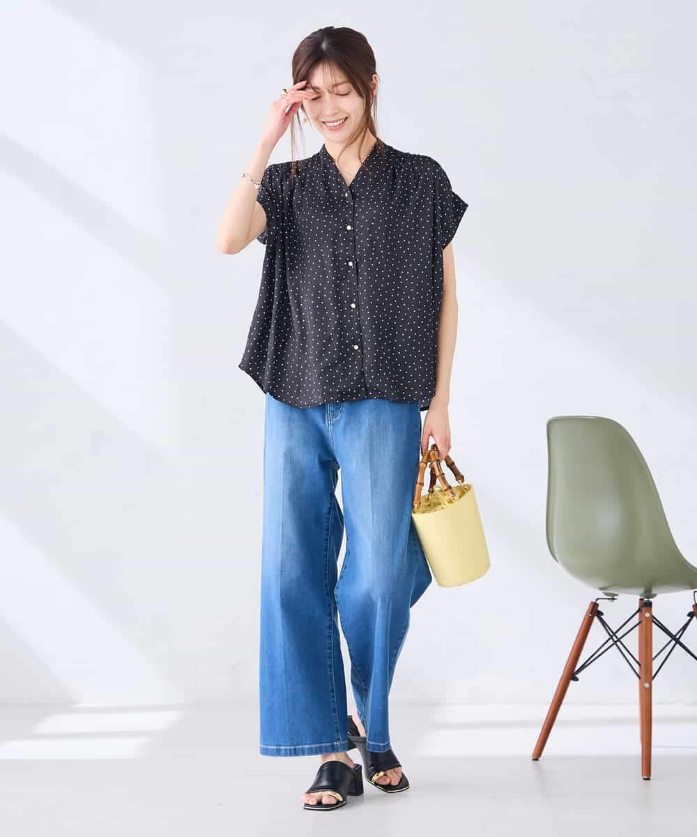 K2BHD43049 a.v.v(アー・ヴェ・ヴェ) Vネックプリントギャザーブラウス ピンク幾何柄