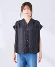 K2BHD43049 a.v.v(アー・ヴェ・ヴェ) Vネックプリントギャザーブラウス ピンク幾何柄