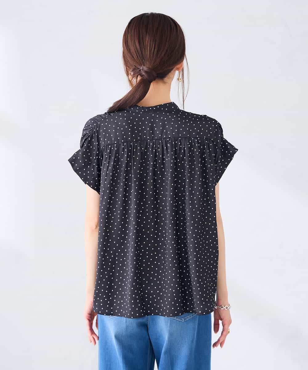 K2BHD43049 a.v.v(アー・ヴェ・ヴェ) Vネックプリントギャザーブラウス ピンク幾何柄