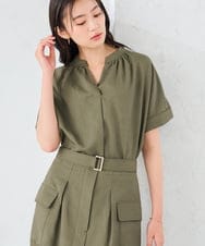 ワフ　リネン　ブラウス　シャツ　ギャザー　トップス 洗える】リネンライクスキッパーギャザーブラウス(ブラウス・シャツ