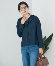 K2BJA07049 a.v.v(アー・ヴェ・ヴェ) ラッフルフリルストライプブラウス ネイビー
