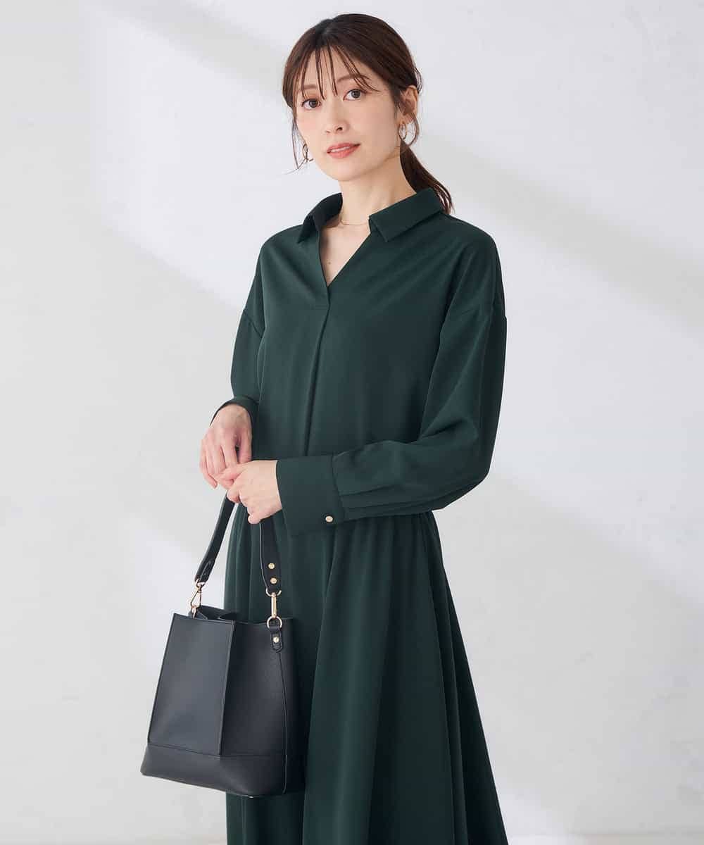 K2BKD06059 a.v.v(アー・ヴェ・ヴェ) ［イージーケア/洗える］スキッパー プルオーバー シャツ　 グリーン