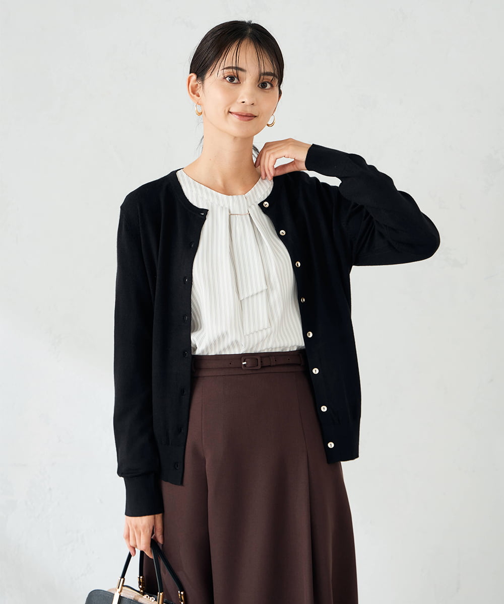 K2CAD40049 a.v.v(アー・ヴェ・ヴェ) 【洗える】クルーネック美ラクるカーディガン ブラック