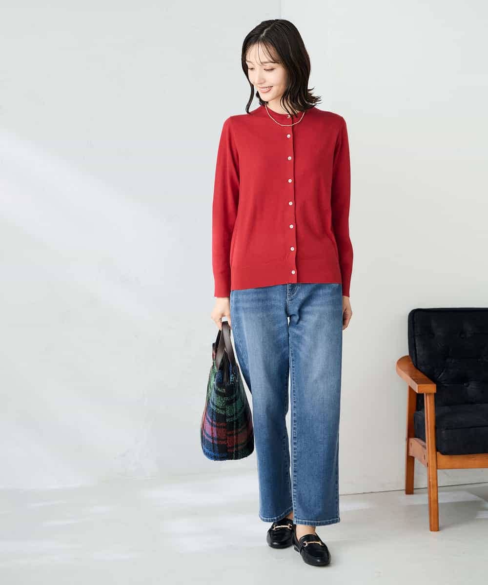 K2CAD40049 a.v.v(アー・ヴェ・ヴェ) 【洗える】クルーネック美ラクるカーディガン レッド