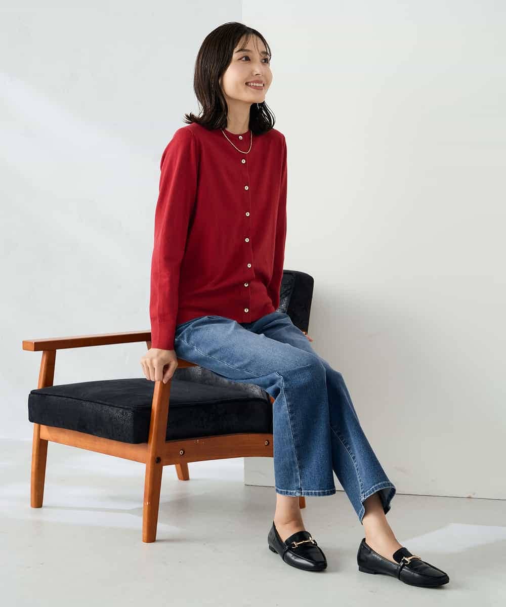 K2CAD40049 a.v.v(アー・ヴェ・ヴェ) 【洗える】クルーネック美ラクるカーディガン レッド