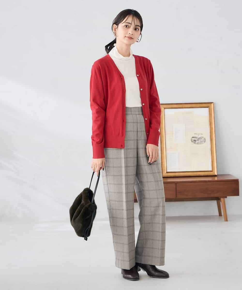 K2CAD41049 a.v.v(アー・ヴェ・ヴェ) 【洗える】Vネック美ラクるカーディガン レッド