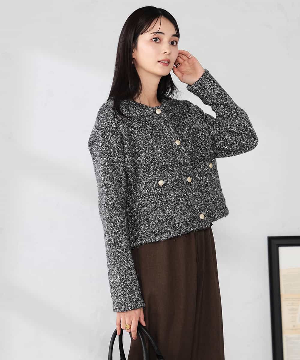 K2CBD16079 a.v.v(アー・ヴェ・ヴェ) ツイードニットジャケット ブラック