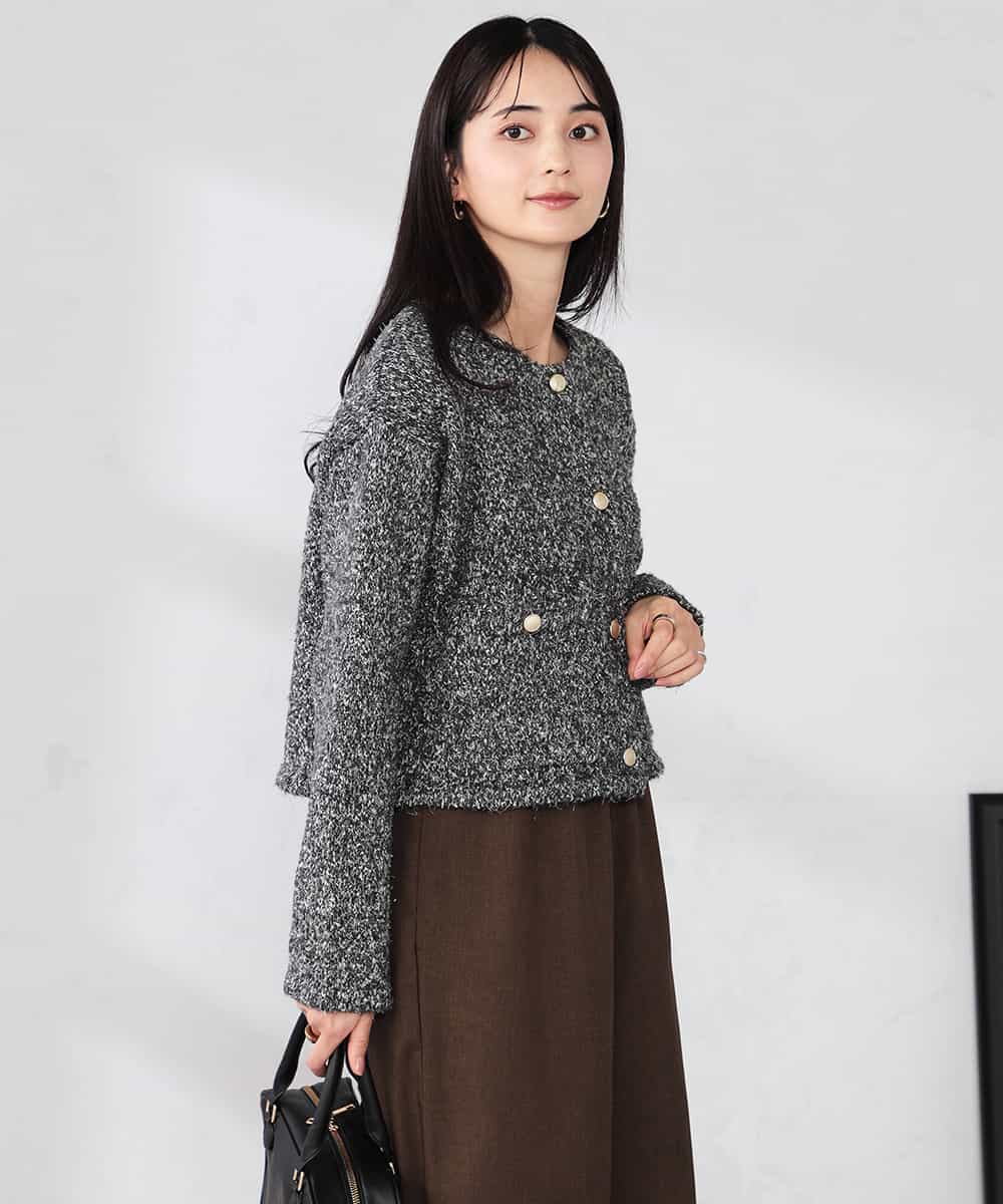 K2CBD16079 a.v.v(アー・ヴェ・ヴェ) ツイードニットジャケット ブラック