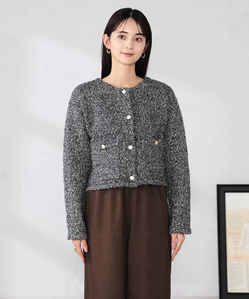 K2CBD16079 a.v.v(アー・ヴェ・ヴェ) ツイードニットジャケット ブラック