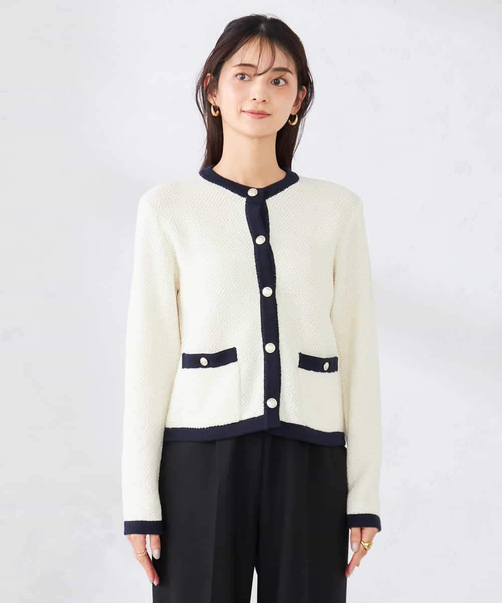 K2CED01069 a.v.v(アー・ヴェ・ヴェ) メタルボタンカノコニットジャケット ライトイエロー