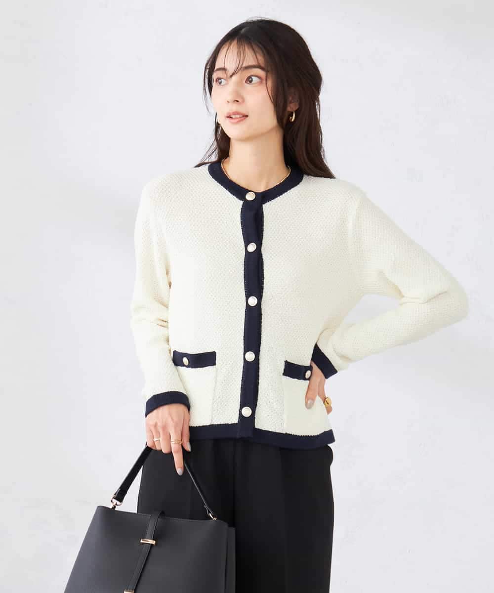 K2CED01069 a.v.v(アー・ヴェ・ヴェ) メタルボタンカノコニットジャケット アイボリー
