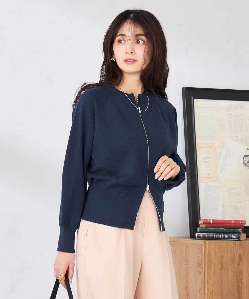 K2CED03059 a.v.v(アー・ヴェ・ヴェ) バックギャザーニットブルゾン ネイビー