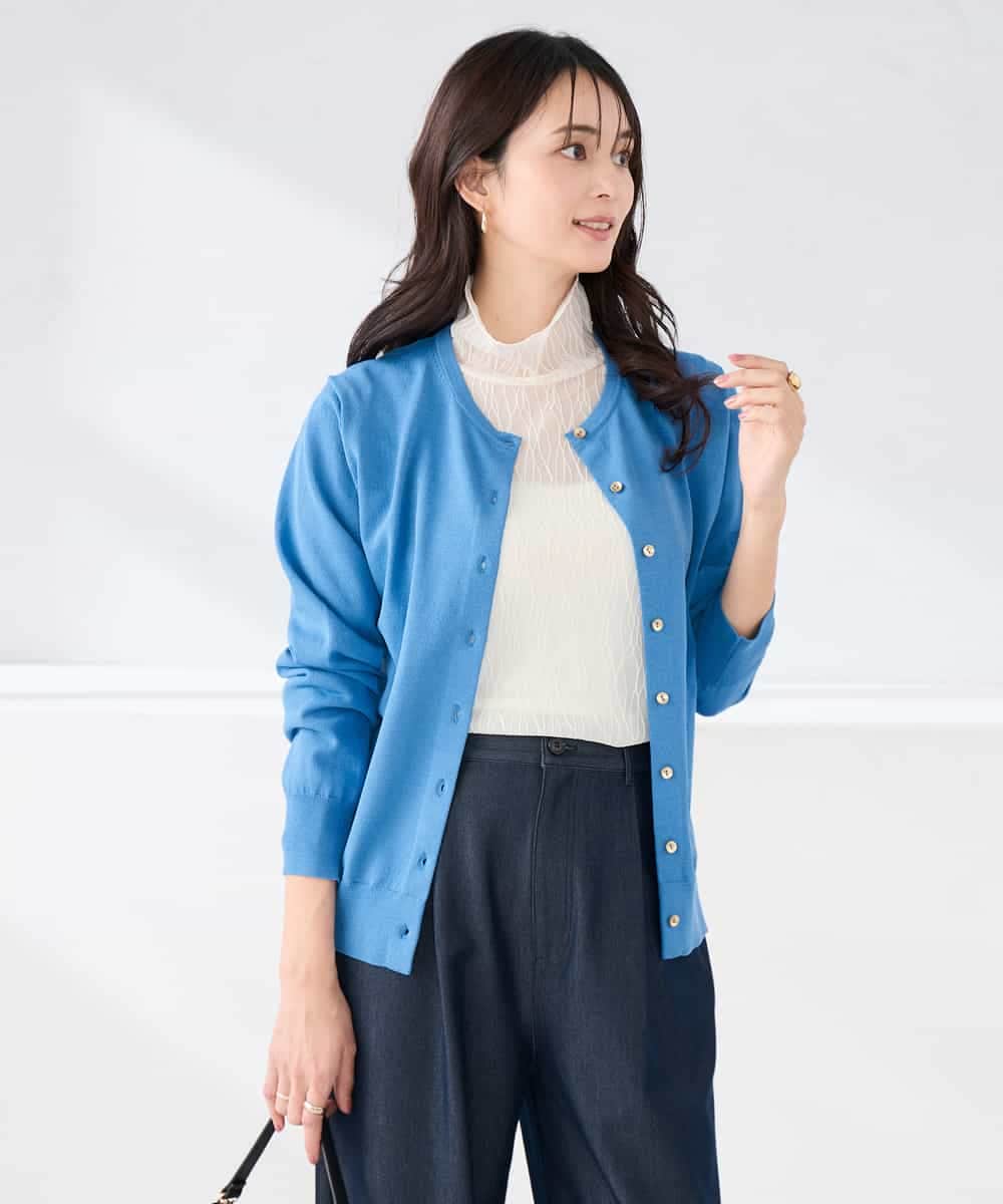 K2CED10049 a.v.v(アー・ヴェ・ヴェ) 【洗える/UVカット】クルーネックカーディガン ライトイエロー