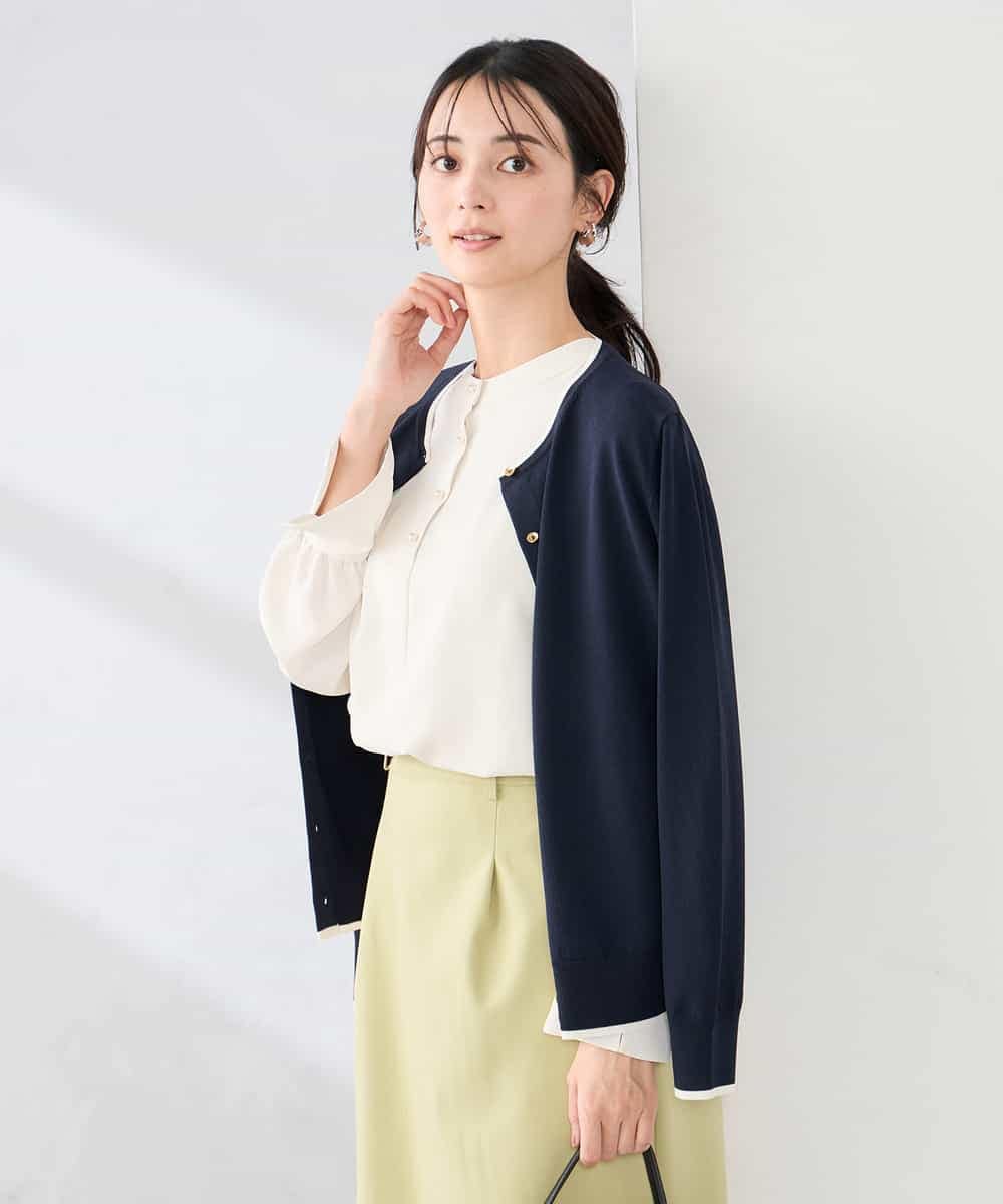 K2CED10049 a.v.v(アー・ヴェ・ヴェ) 【洗える/UVカット】クルーネックカーディガン ライトイエロー