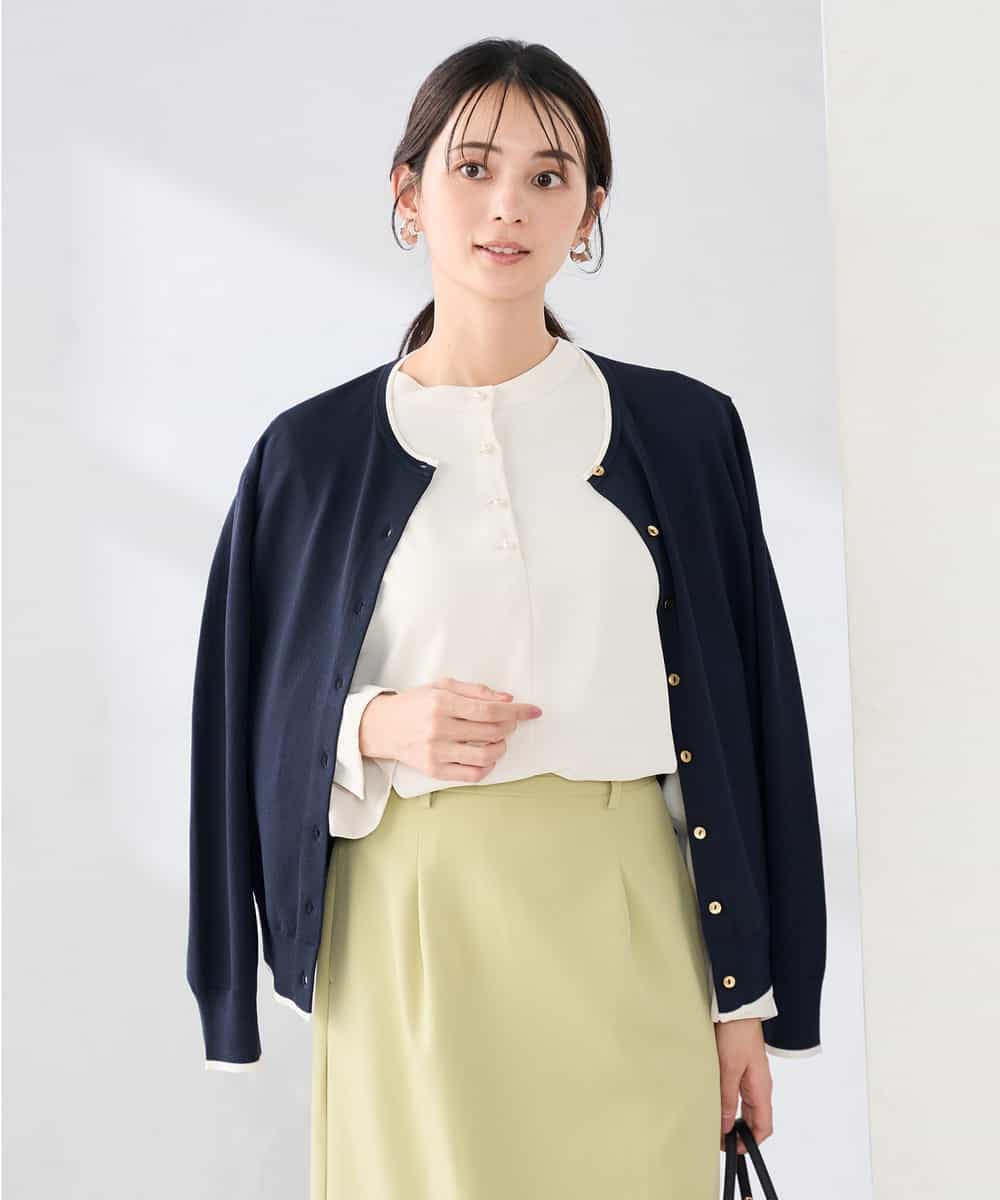 K2CED10049 a.v.v(アー・ヴェ・ヴェ) 【洗える/UVカット】クルーネックカーディガン ライトイエロー