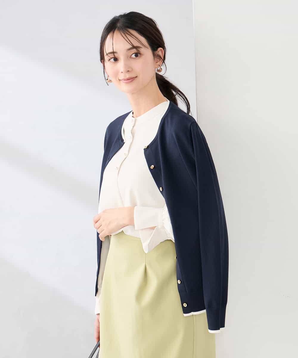 K2CED10049 a.v.v(アー・ヴェ・ヴェ) 【洗える/UVカット】クルーネックカーディガン ネイビー