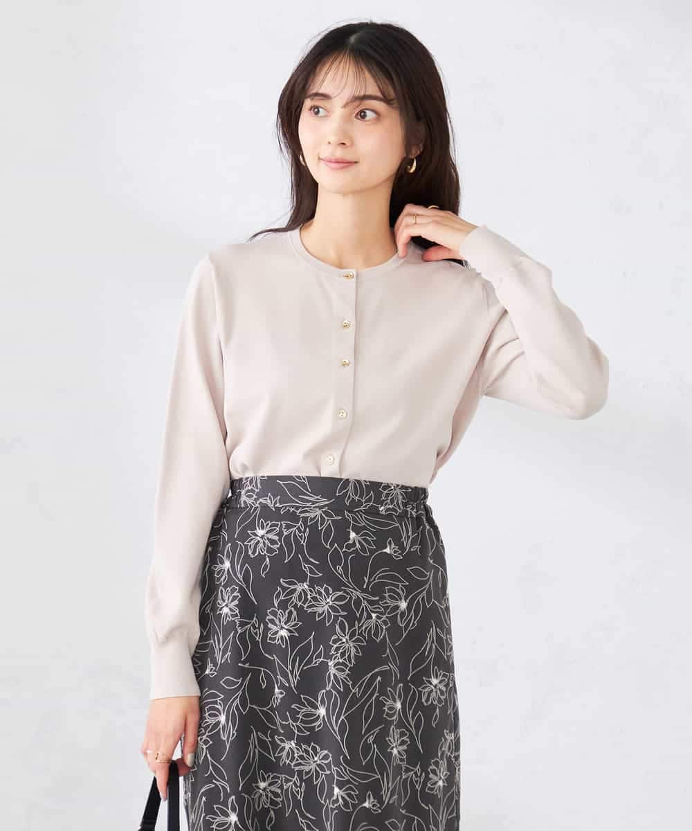 K2CED10049 a.v.v(アー・ヴェ・ヴェ) 【洗える/UVカット】クルーネックカーディガン グレージュ