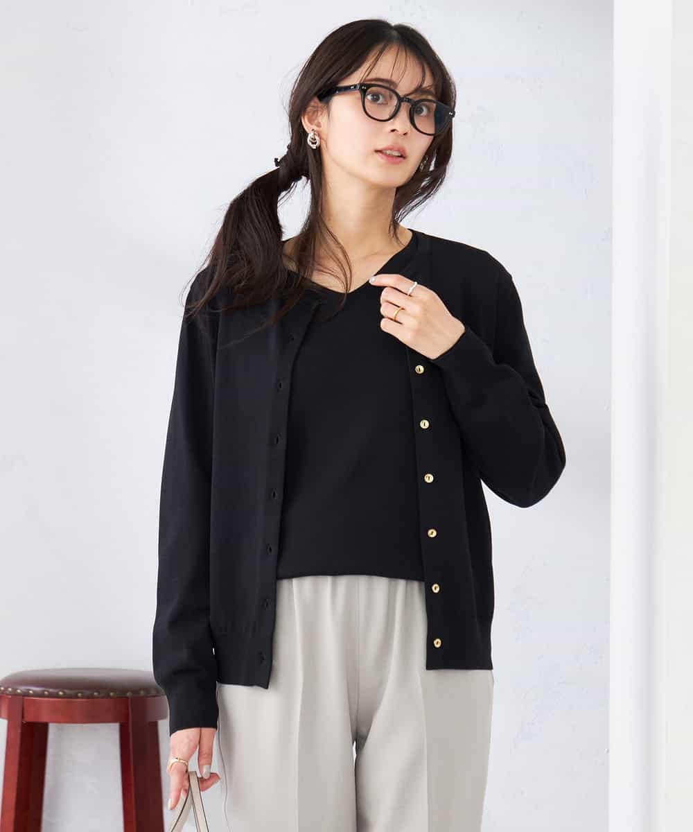 K2CED10049 a.v.v(アー・ヴェ・ヴェ) 【洗える/UVカット】クルーネックカーディガン ブラック