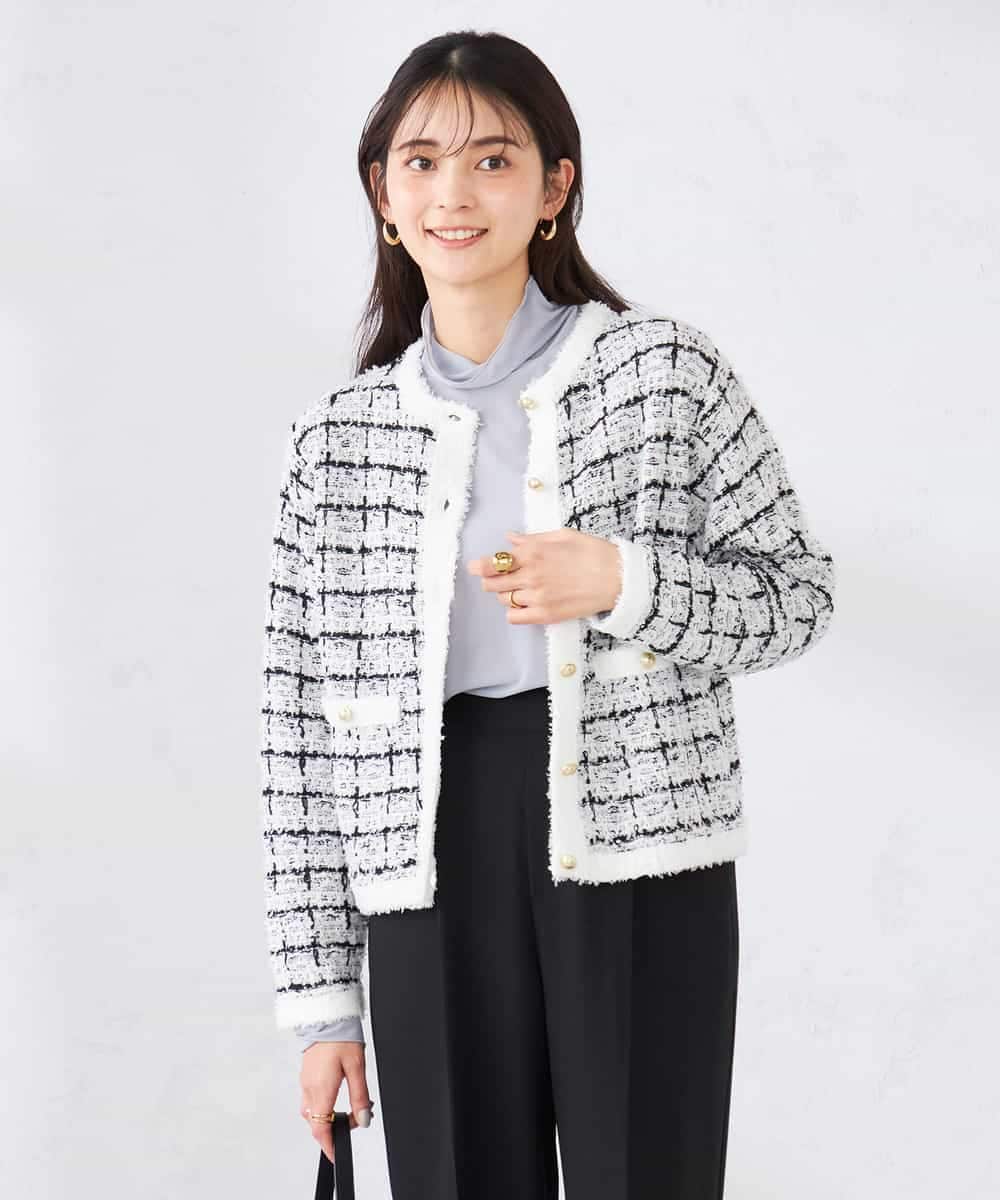 K2CED17079 a.v.v(アー・ヴェ・ヴェ) ファンシーツイードカーディガン ツィードチェック