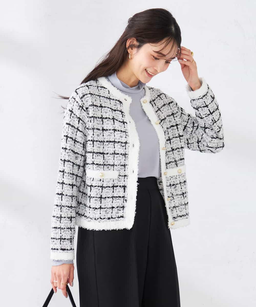 K2CED17079 a.v.v(アー・ヴェ・ヴェ) ファンシーツイードカーディガン ツィードチェック