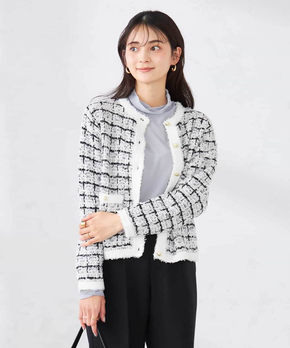 K2CED17079 a.v.v(アー・ヴェ・ヴェ) ファンシーツイードカーディガン ツィードチェック