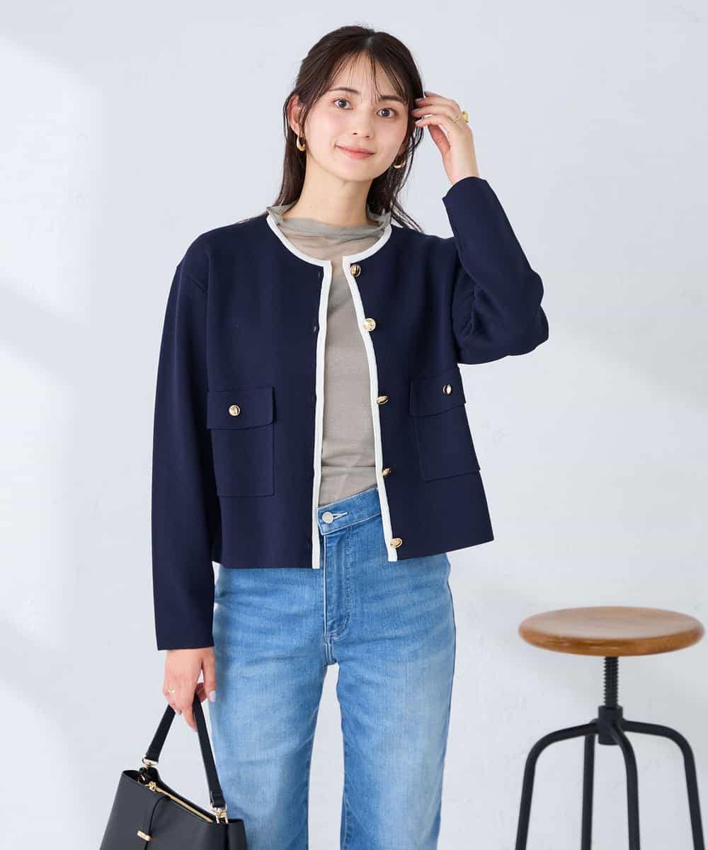 K2CFD02059 a.v.v(アー・ヴェ・ヴェ) メタルボタンポケットニットジャケット ネイビー