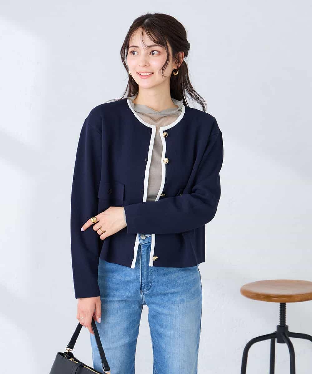 K2CFD02059 a.v.v(アー・ヴェ・ヴェ) メタルボタンポケットニットジャケット ネイビー