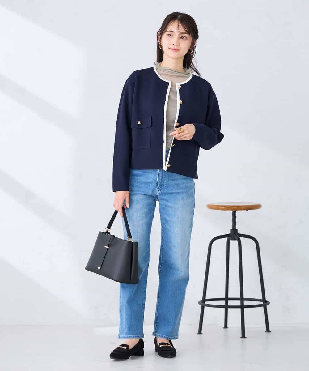 K2CFD02059 a.v.v(アー・ヴェ・ヴェ) メタルボタンポケットニットジャケット ネイビー