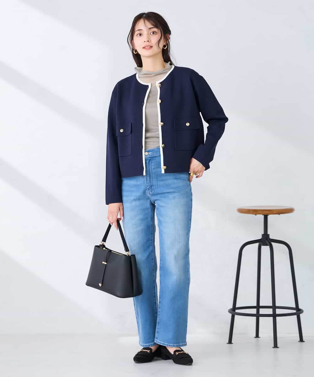 K2CFD02059 a.v.v(アー・ヴェ・ヴェ) メタルボタンポケットニットジャケット ネイビー