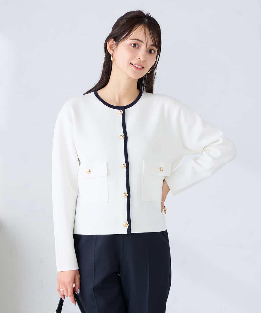 K2CFD02059 a.v.v(アー・ヴェ・ヴェ) メタルボタンポケットニットジャケット ネイビー