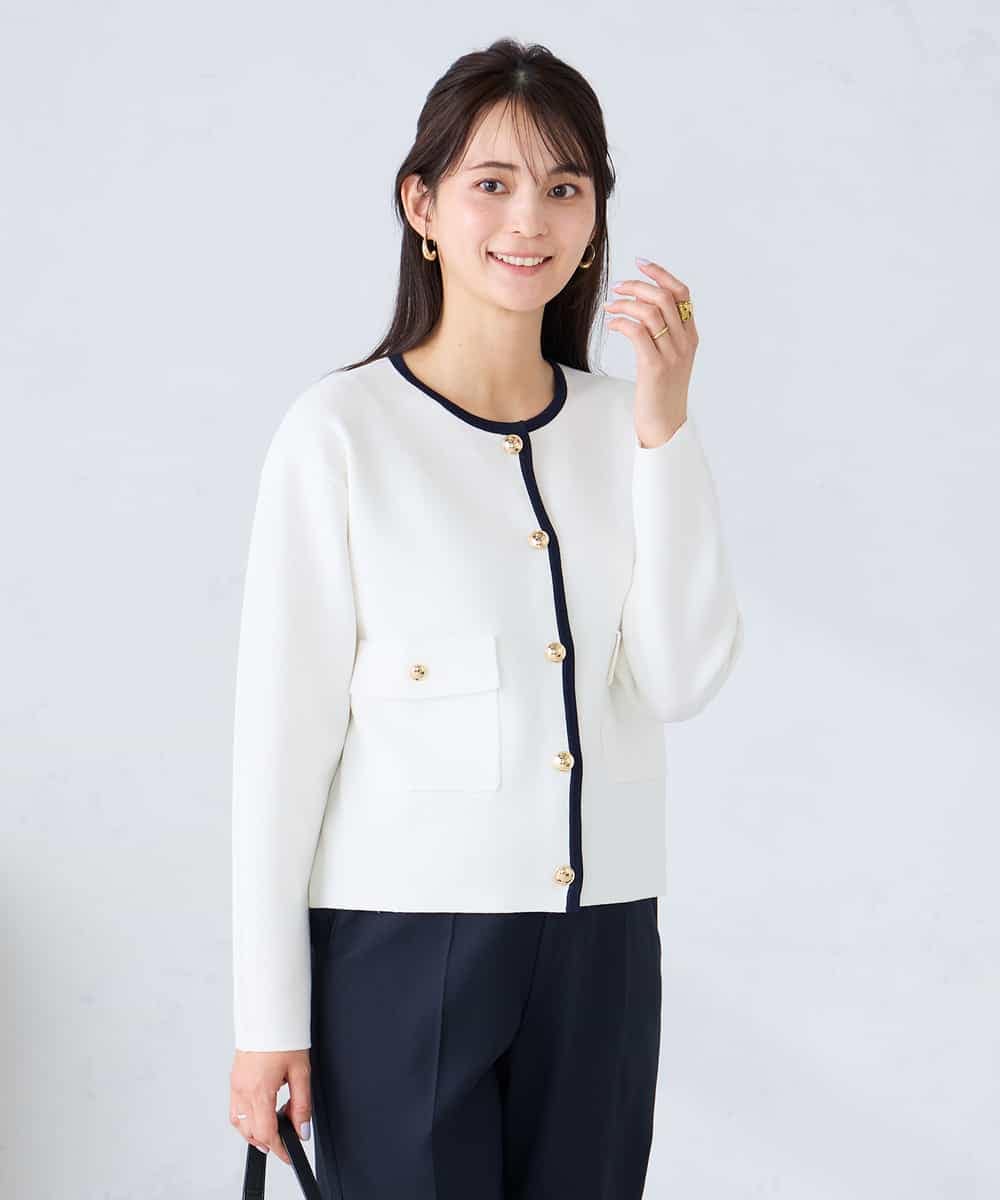 K2CFD02059 a.v.v(アー・ヴェ・ヴェ) メタルボタンポケットニットジャケット ネイビー