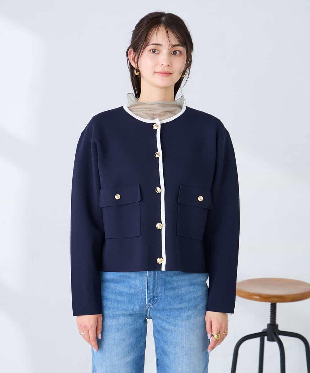 K2CFD02059 a.v.v(アー・ヴェ・ヴェ) メタルボタンポケットニットジャケット ネイビー
